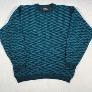 VTG Street Closed Sweater Mens XL Blue Chevron Pattern Pullover Eclectic Grandpa